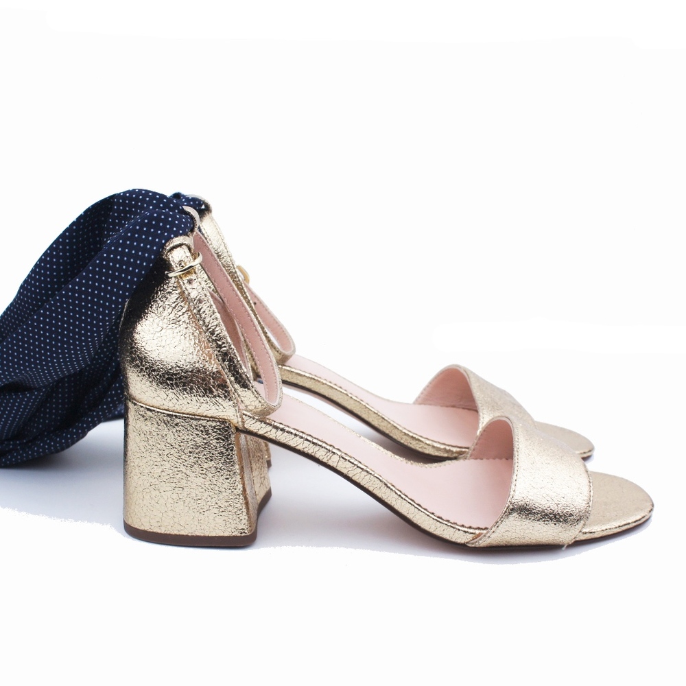 New JCREW Penny Ankle Strap Sandals Gold Metallic - Picture 4 of 5